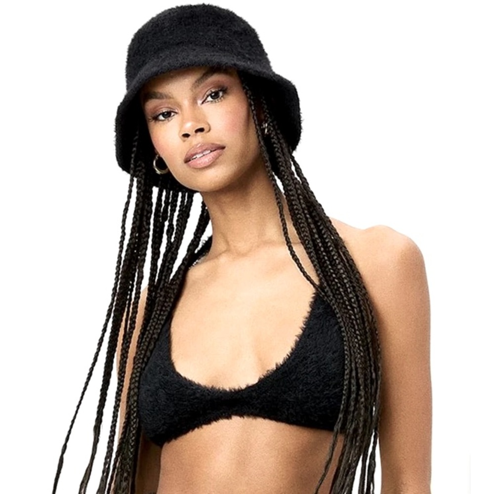 90s Y2K vintage angora black fuzzy bucket hat